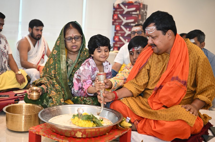 BJP president Nitin Nabin celebrates Nag Panchami on Monday.