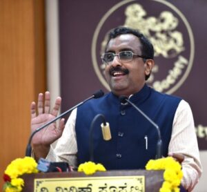 BJP vice president Ram Madhav speaks at an event in New Delhi.