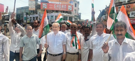 BJP vice president Tariq Mansoor takes part in a Tiranga Yatra.