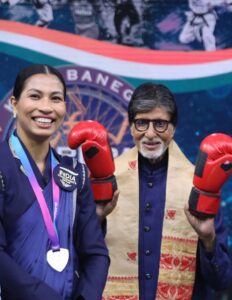 Boxer Lovlina Borgohain meets the Amitabh Bachchan at the KBC set.