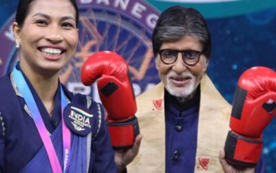Boxer Lovlina Borgohain meets the Amitabh Bachchan at the KBC set.