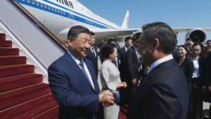 China's President Xi Jinping arrives in Bishkek.