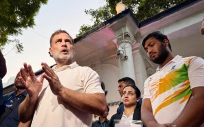 Congress leader Rahul Gandhi with pellet injury victim Sahil Lochav on Friday.