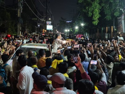 Jan Suraj founder Prashant Kishor in a road show after his victory from Bankipur Assembly seat.