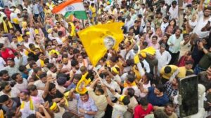 Jan Suraj workers celebrate likely win of Prashant Kishor from Bankipur Assembly seat in Bihar.