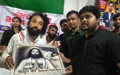 Jharkhand student leader Devendranath Mahto at his Ranchi protest,