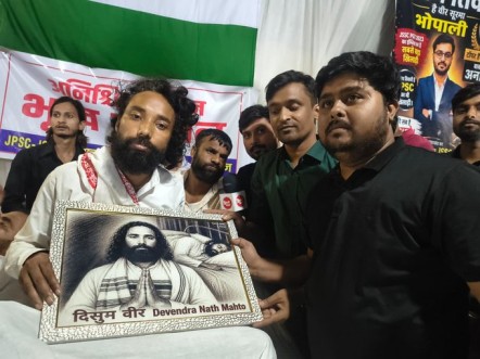 Jharkhand student leader Devendranath Mahto at his Ranchi protest,