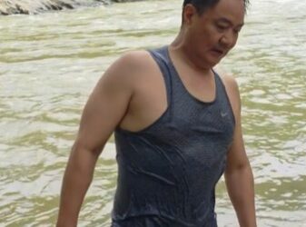 Union Minister Kiren Rijiju swims in an Arunachal river.