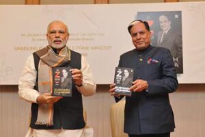 Media baron and defaulter Subhash Chandra with Prime Minister Narendra Modi at his book launch.
