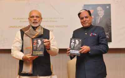 Media baron and defaulter Subhash Chandra with Prime Minister Narendra Modi at his book launch.