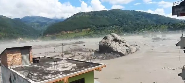 Planet satellite imagery of the August 26 Nepal-China border flood points to an ice and rock avalanche from a glacier as the preliminary trigger.