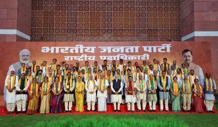 Prime Minister Narendra Modi met the BJP’s newly appointed national office-bearers as the party announced Seva Setu Abhiyan and a month-long Seva Sankalp Abhiyan.