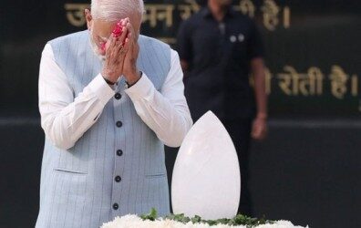 Prime Minister Narendra Modi pays floral tributes to late Atal Bihari Vajpayee.