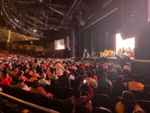 RSS chief Mohan Bhagwat at Maddison Square Garden in New York.