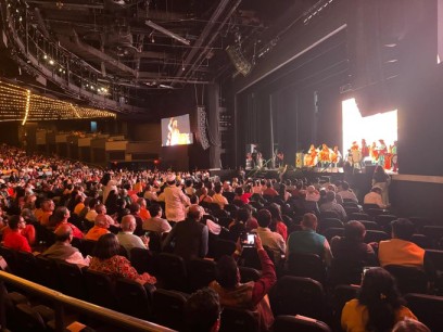 RSS chief Mohan Bhagwat at Maddison Square Garden in New York.