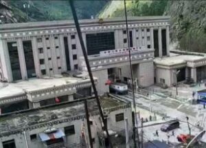 Satellite image showing flood damage at Gyirong Port on the Tibet-Nepal border.