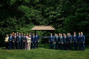US President Donald Trump hosts his Cabinet for a meeting at Camp David.