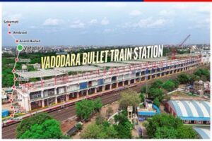 Vadodara Bullet Train Station is taking shape, with direct integration planned with the existing Indian Railways station to facilitate convenient passenger interchange.