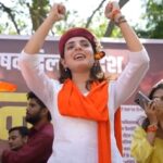 ABVP candidates celebrate after winning three DUSU central panel posts in 2026.
