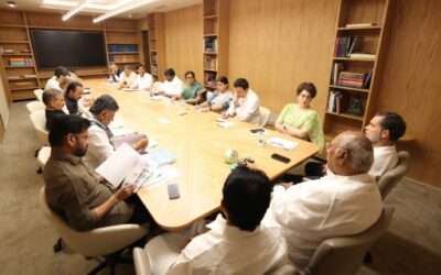 Congress leader Rahul Gandhi attends a key meeting of the party.