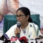 Mamata Banerjee addressing a press conference in West Bengal.