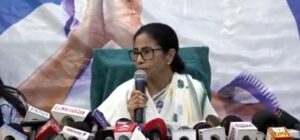 Mamata Banerjee addressing a press conference in West Bengal.