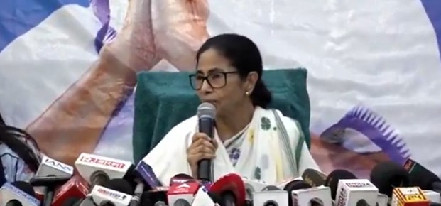Mamata Banerjee addressing a press conference in West Bengal.