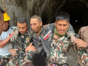 Nepal Army rescues a foreign national from a tunnel.