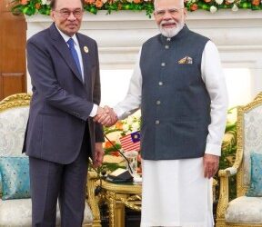 Prime Minister Narendra Modi with Malaysian PM Anwar Ibrahim on the sidelines of BRICS Summit in New Delhi on Saturday.