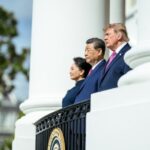 US President Trump and Chinese President Xi Jinping at a White House arrival ceremony.