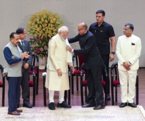 PM Narendra Modi participates in Centenary Celebrations of UPSC at Bharat Mandapam.