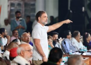 LoP Rahul Gandhi speaks at public impeachment of CEC Gyanesh Kumar in New Delhi on Saturday.